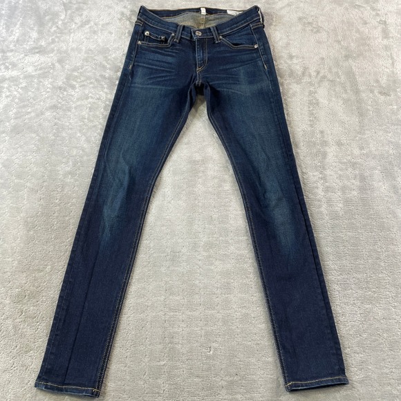 rag & bone Denim - Rag Bone Jeans Skinny Womens 26 Blue Dark Wash Low Rise Whiskers Grunge Stretch